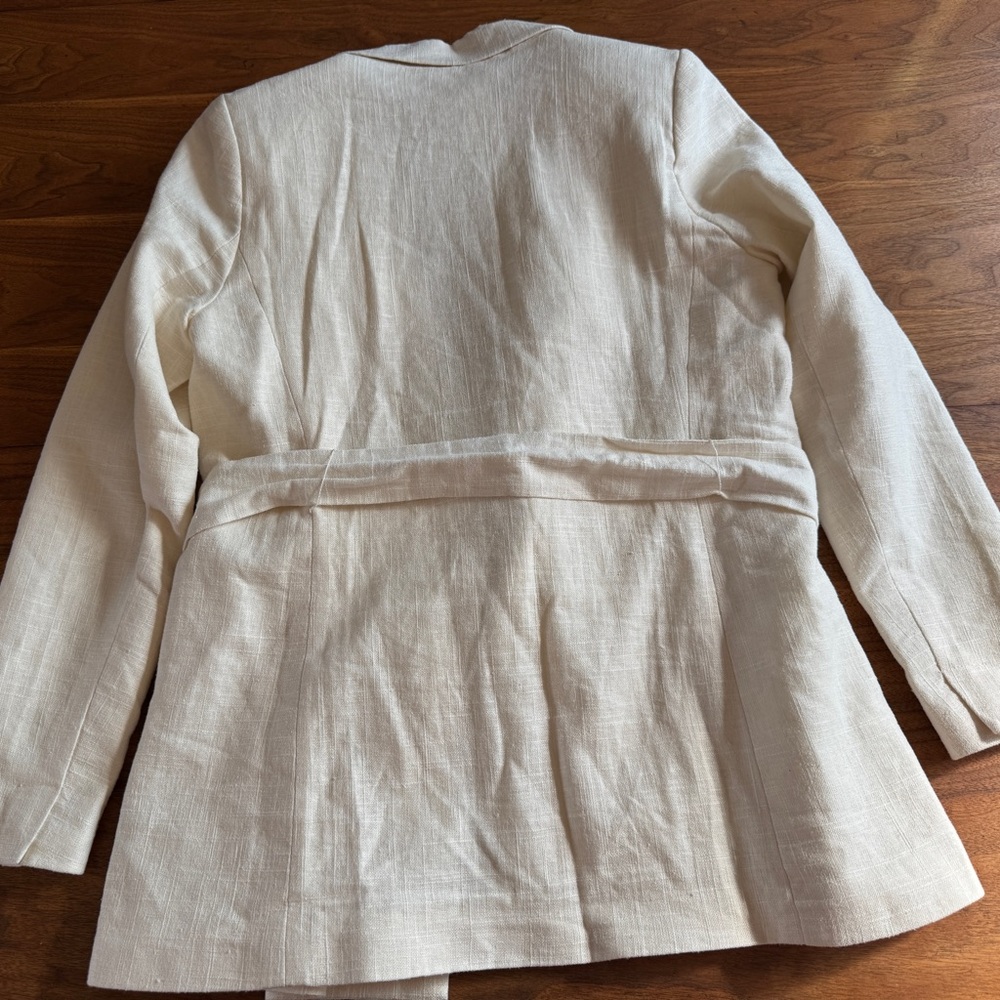 House of Harlow Double Breasted Cream Linen Blend Jacket with Fringed Tie Sz S - Picture 7 of 15